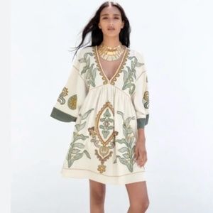 Zara Linen Blend Embroidered Dress. XS. NWT.